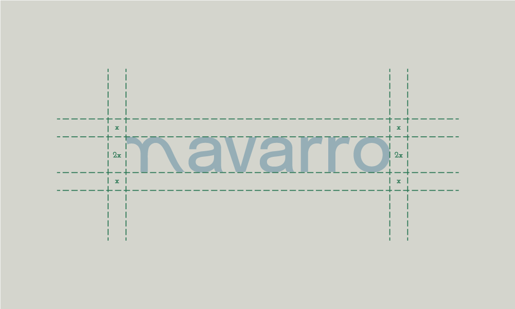 La distance de sécurité recommandée pour le logo principal de Navarro est de maintenir un espace équivalent à la moitié de la hauteur du logo.